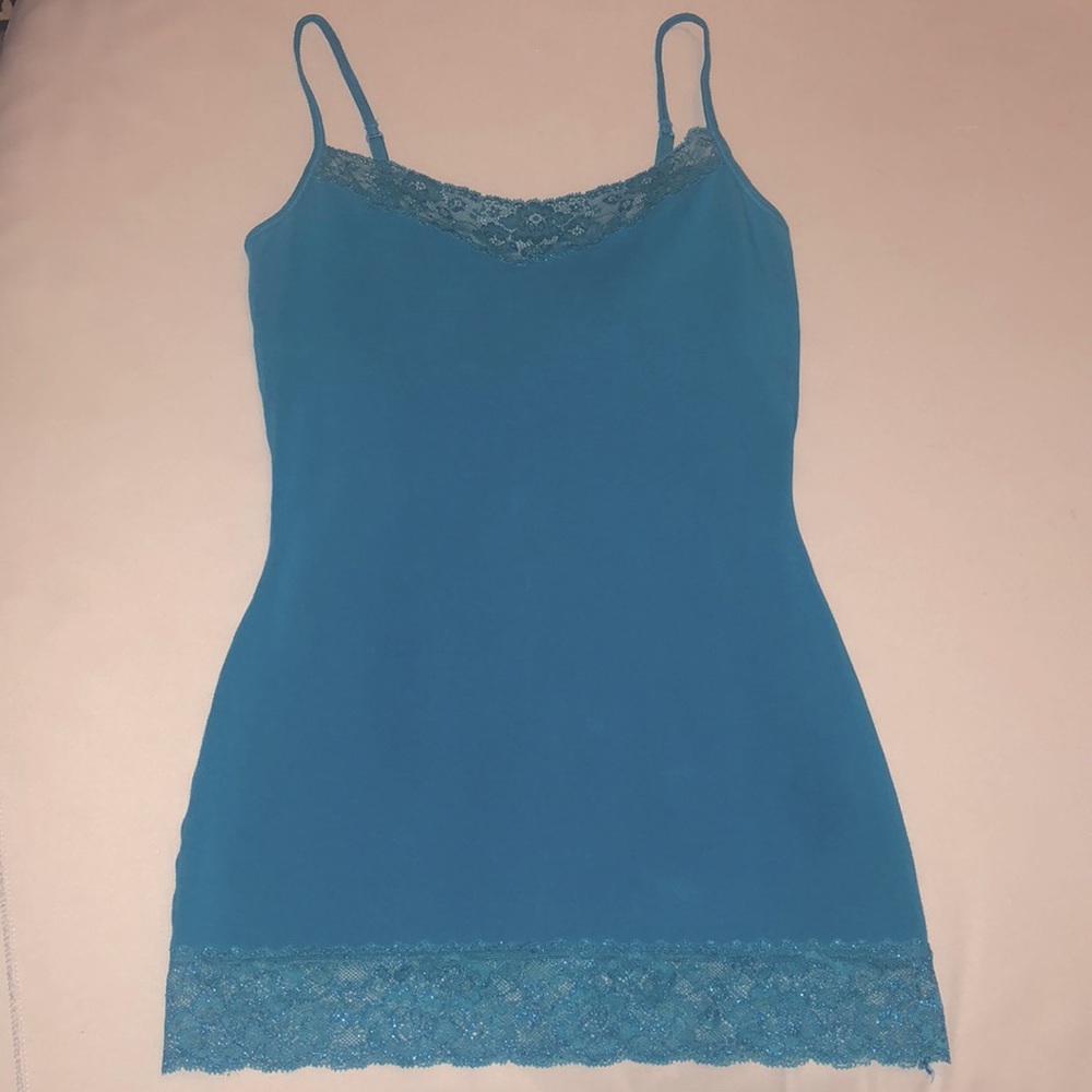 Turquoise lace tiered tank top